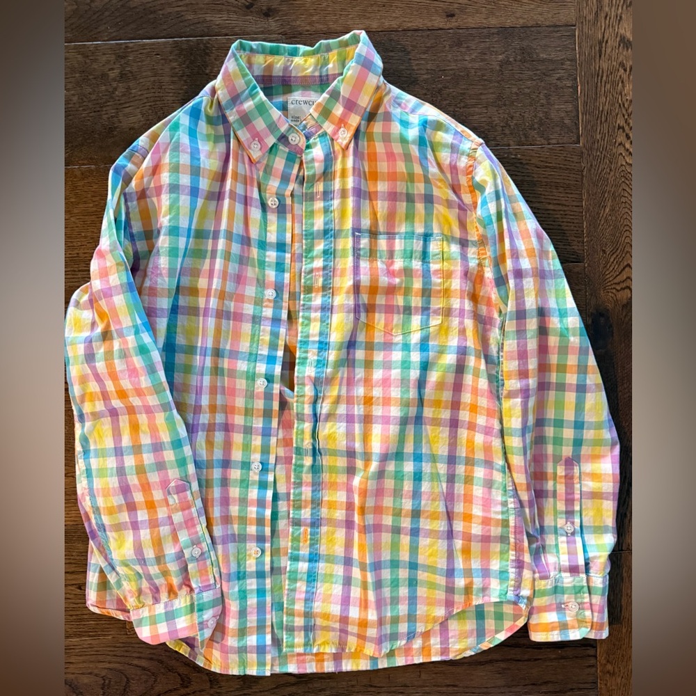CrewCuts size 12 boys pastel Easter plaid gingham check long sleeve button up